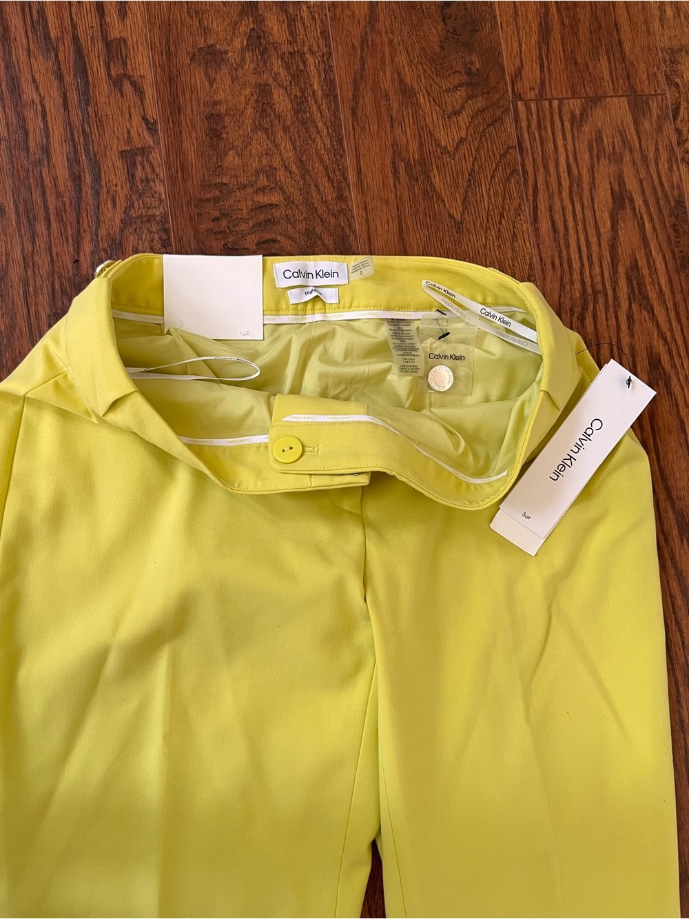 CALVIN KLEIN BRIGHT YELLOW TAILORED PANTS | SLIM ANKLE TROUSERS | SIZE 2 | NWT - Picture 10 of 12